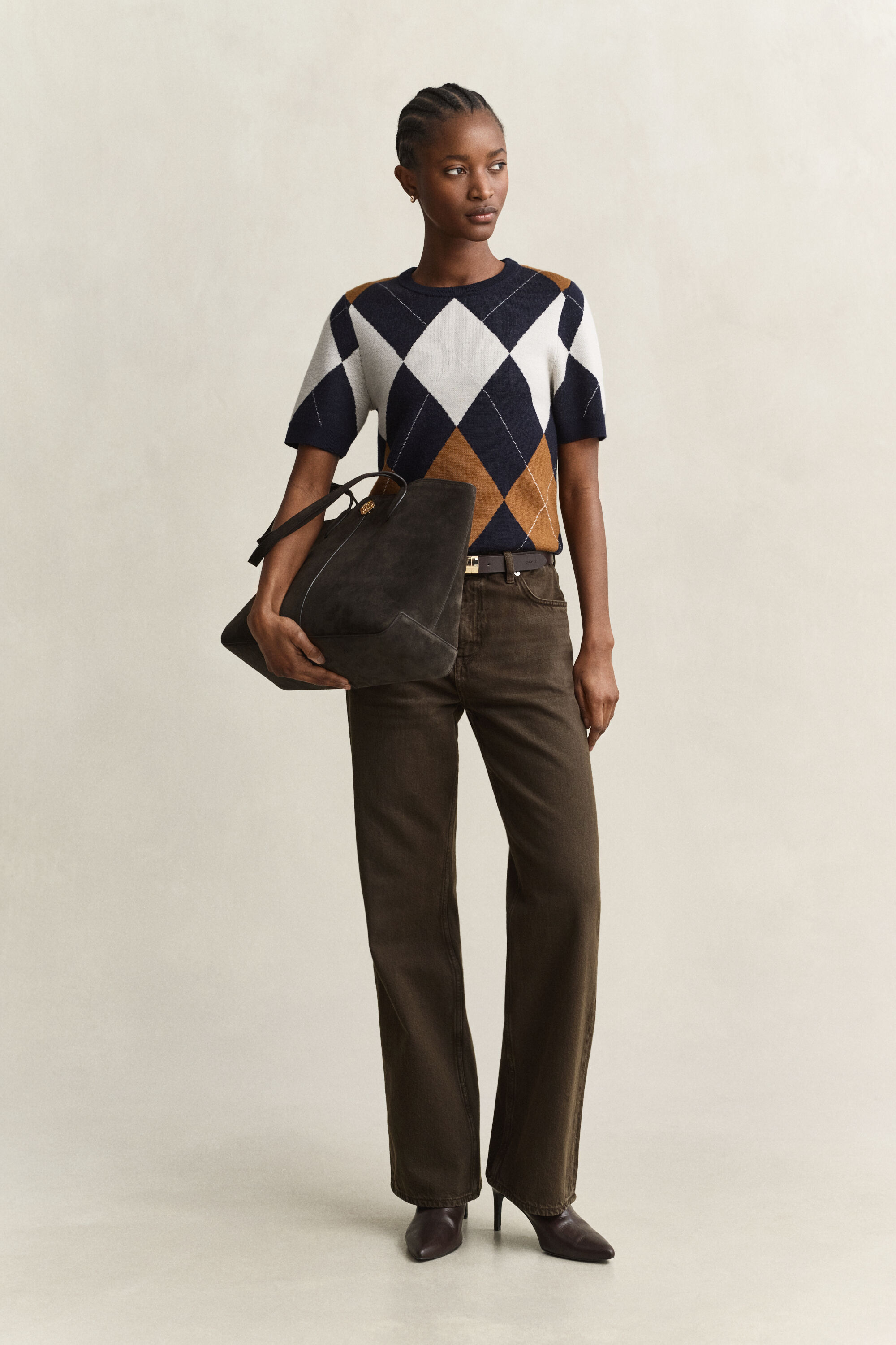 Pull à manches courtes en laine avec motif argyle