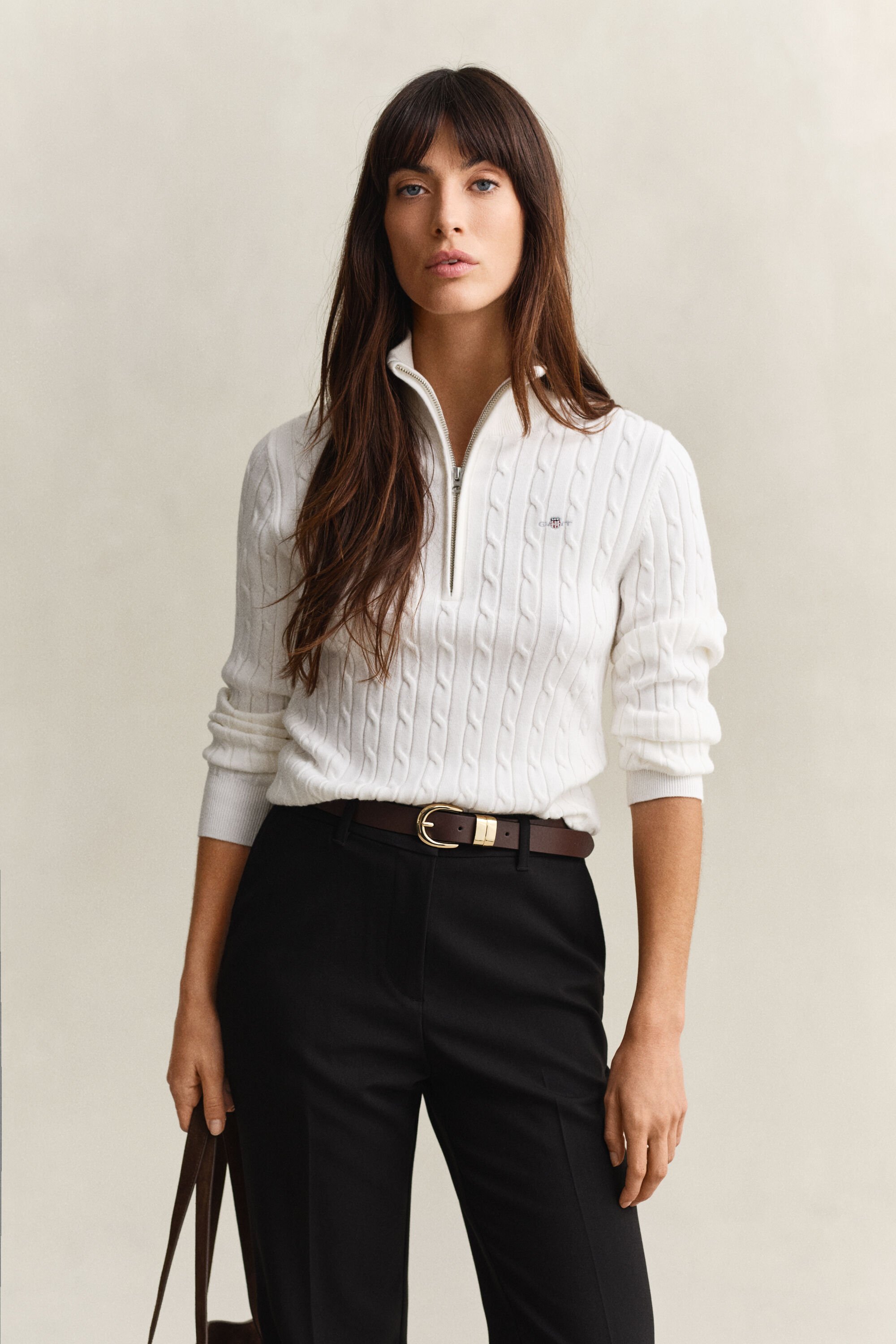 Pull à demi-zip en maille torsadée