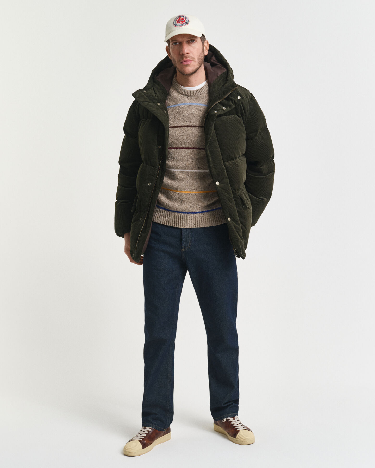 Pull col rond en laine mélangée mouchetée à rayures