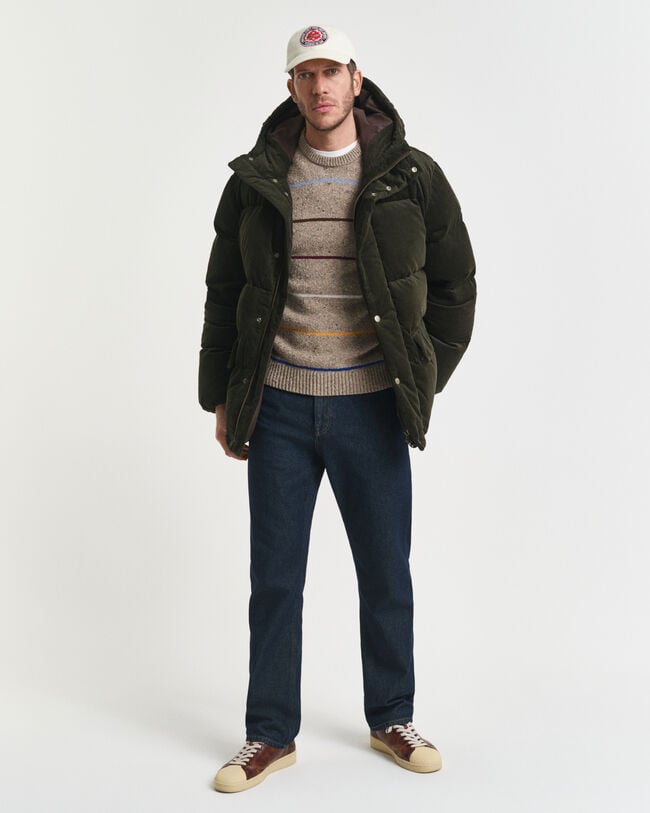 Pull col rond en laine mélangée mouchetée à rayures