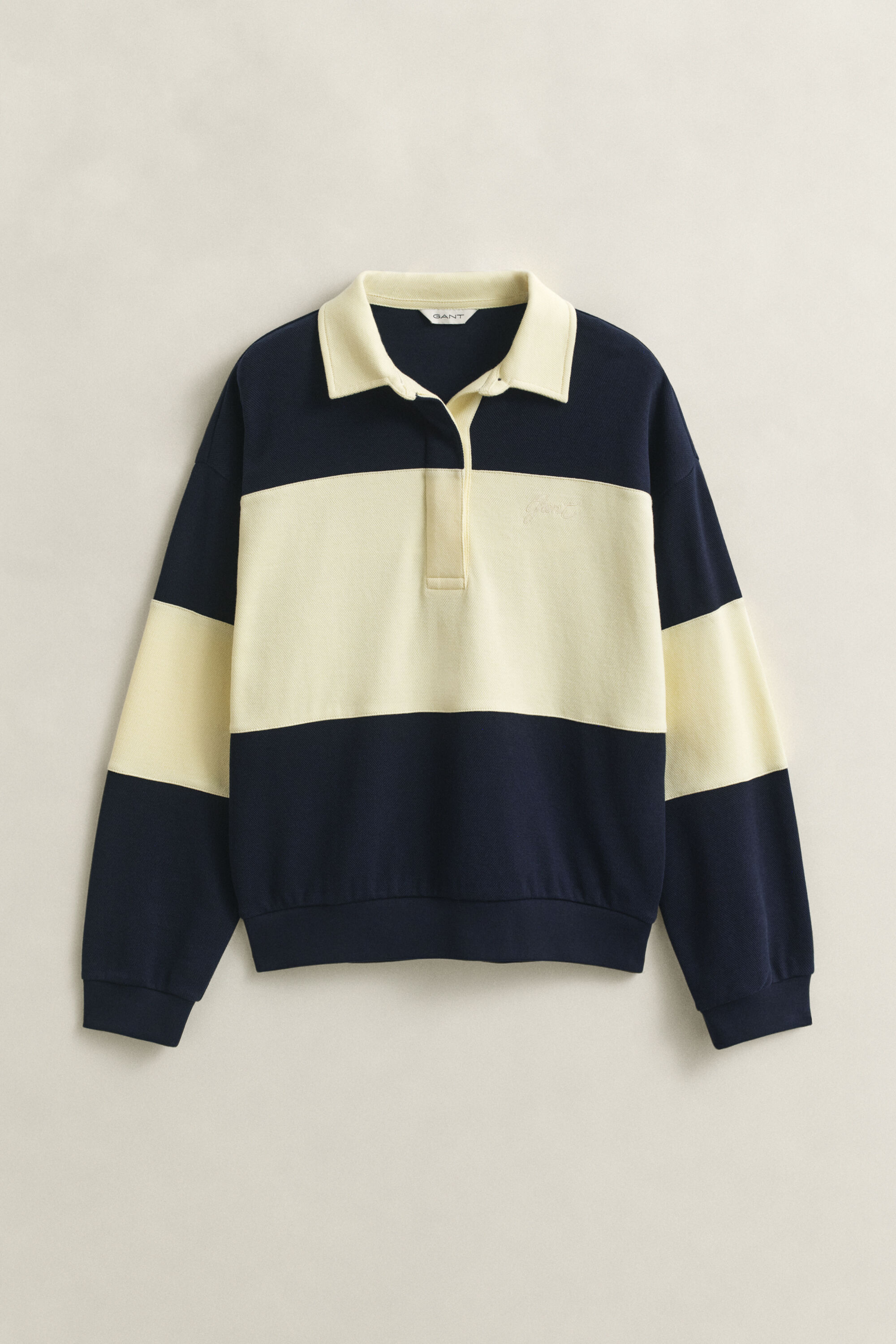 Rugger met piqué-textuur en kleurblokken