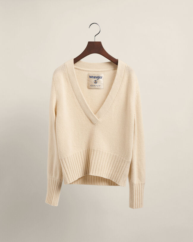 Pull col V en cachemire m&eacute;lang&eacute; Varsity Wrangler x GANT