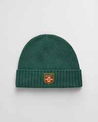 Wollen beanie met badge