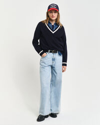 Trui met V-hals en contrast van buitengewoon zachte lamswol