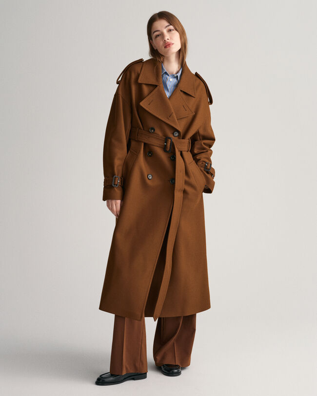 Trench-coat en laine mélangée