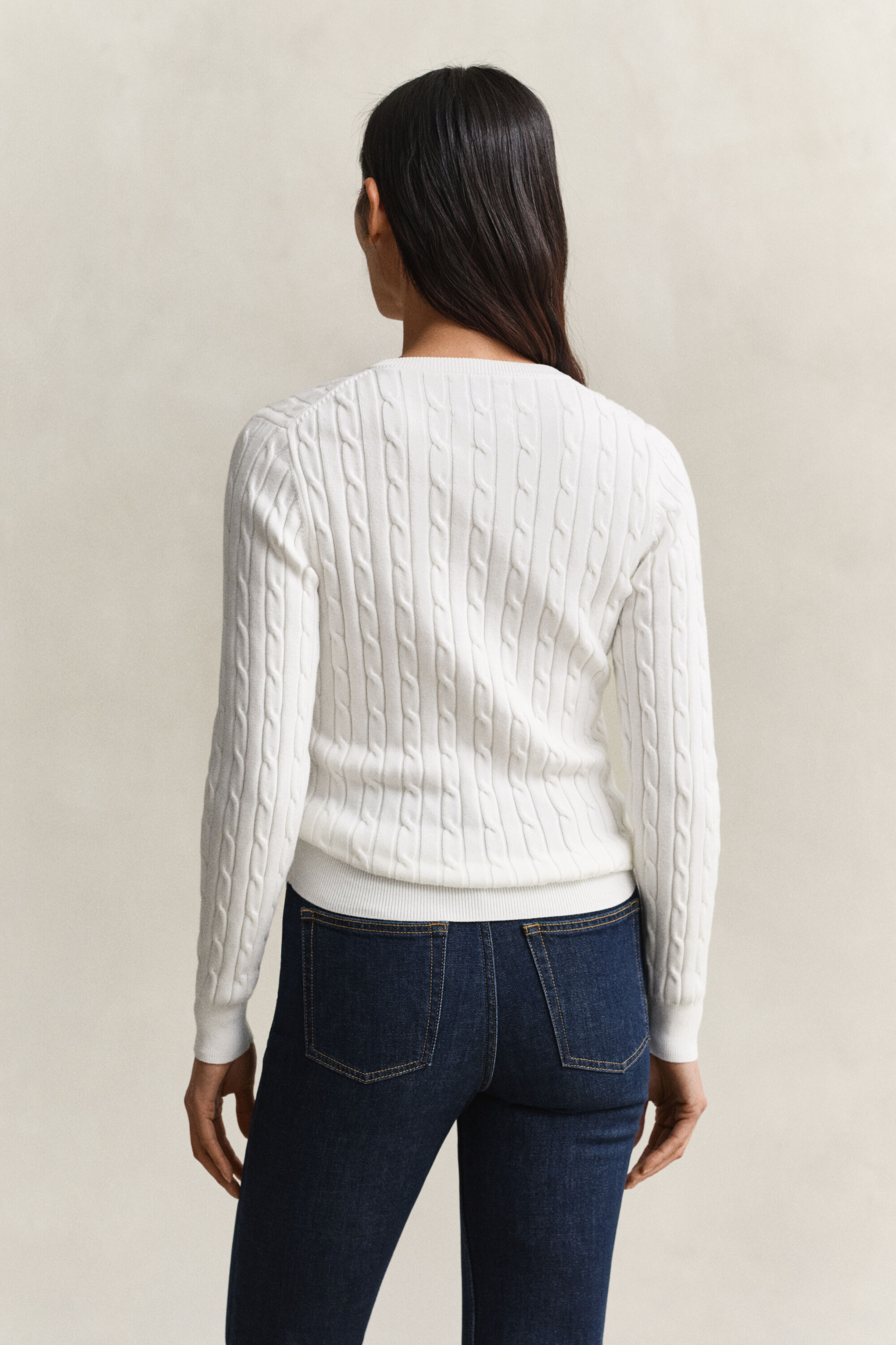 Pull col rond en maille de coton stretch à torsades