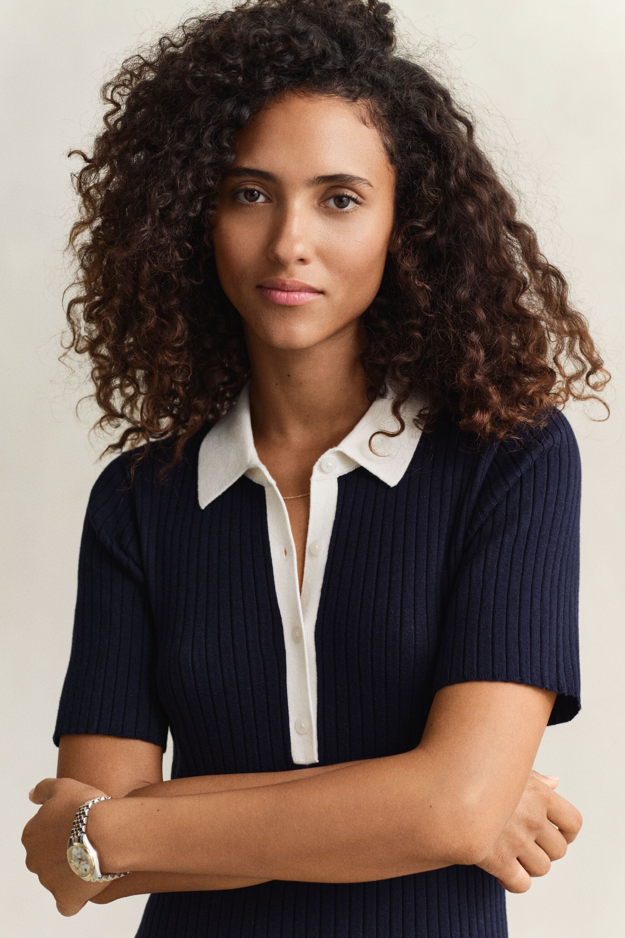 Robe polo en maille côtelée