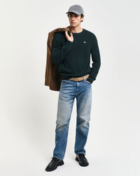 Pull ras du cou en laine et coton c&ocirc;tel&eacute;s