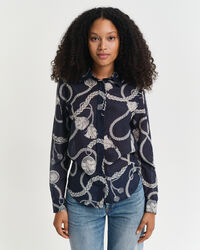 Chemise coupe regular en coton et soie à imprimé nautique