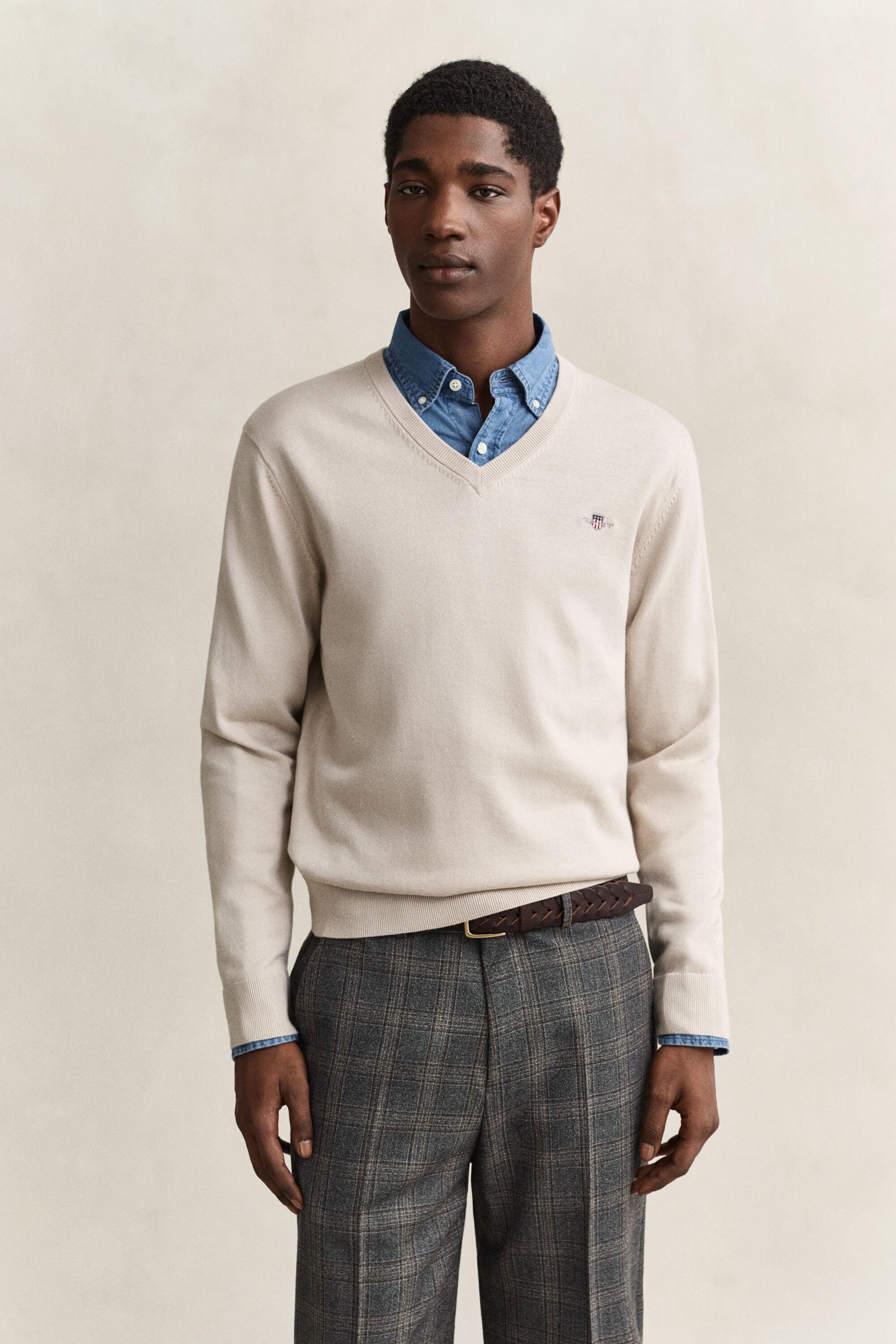 Pull col V en coton classique