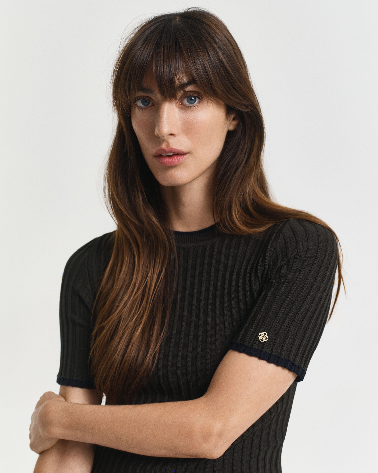 Trui met korte mouwen en contrasterende ribdetails