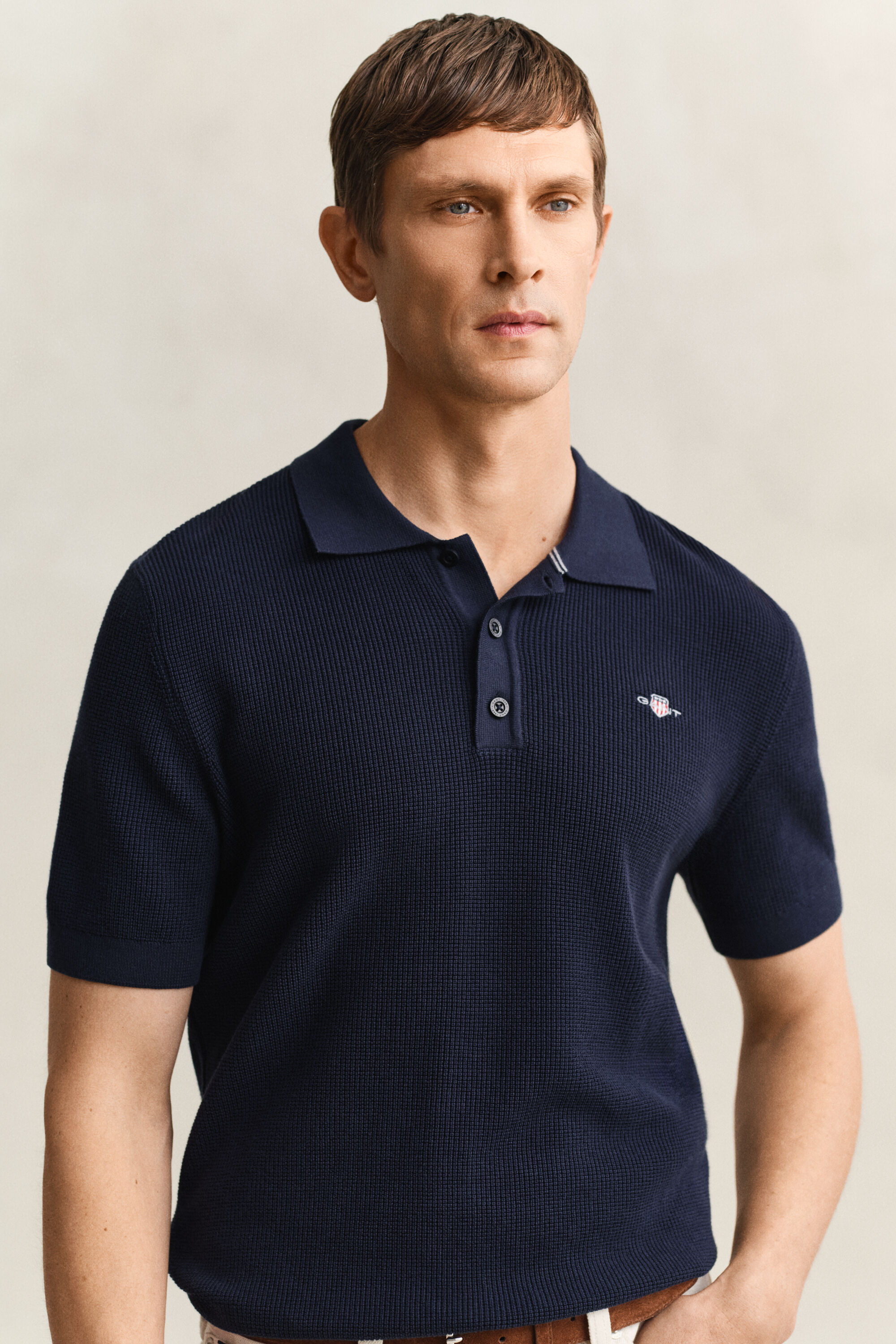 Pull façon polo en coton texturé