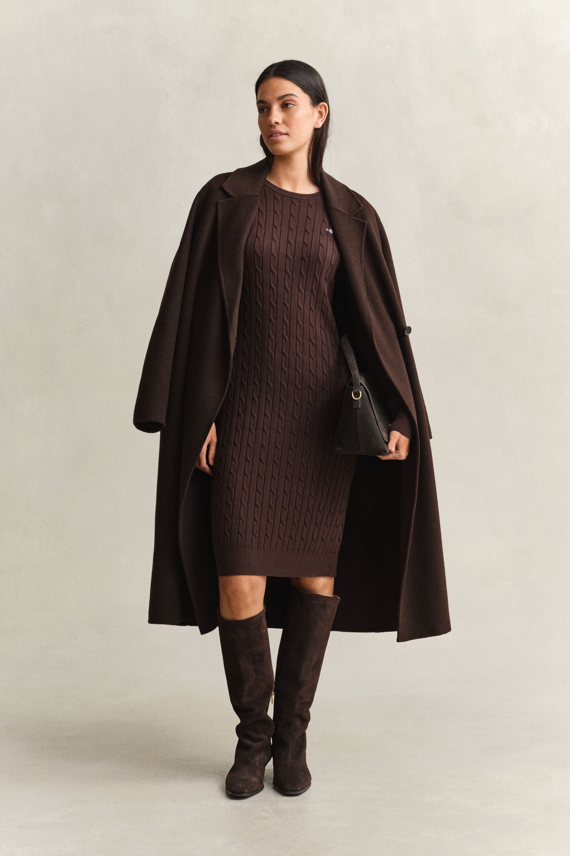 Robe col rond en maille de coton stretch à torsades
