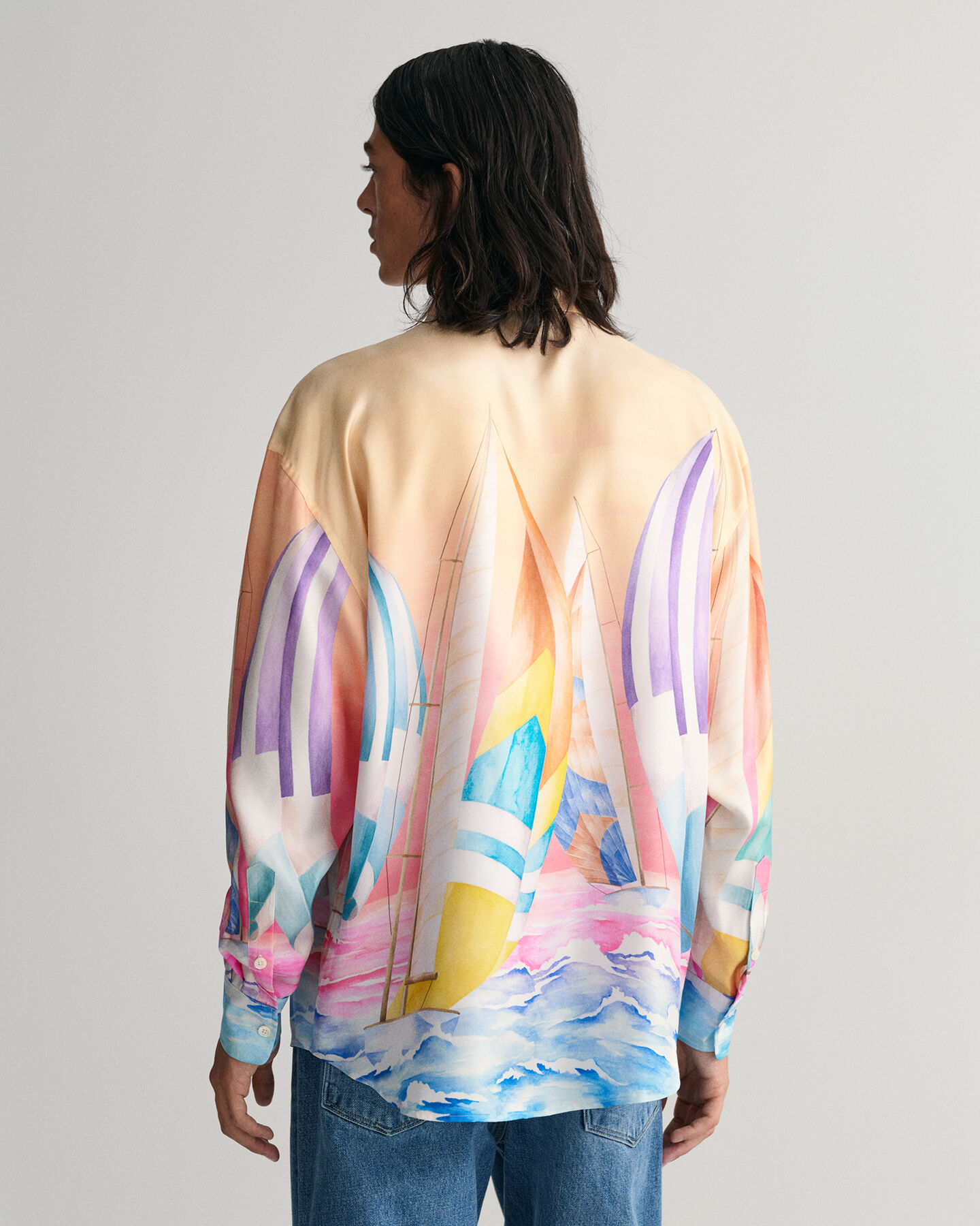 Oversized Sailing Print zijden hemd