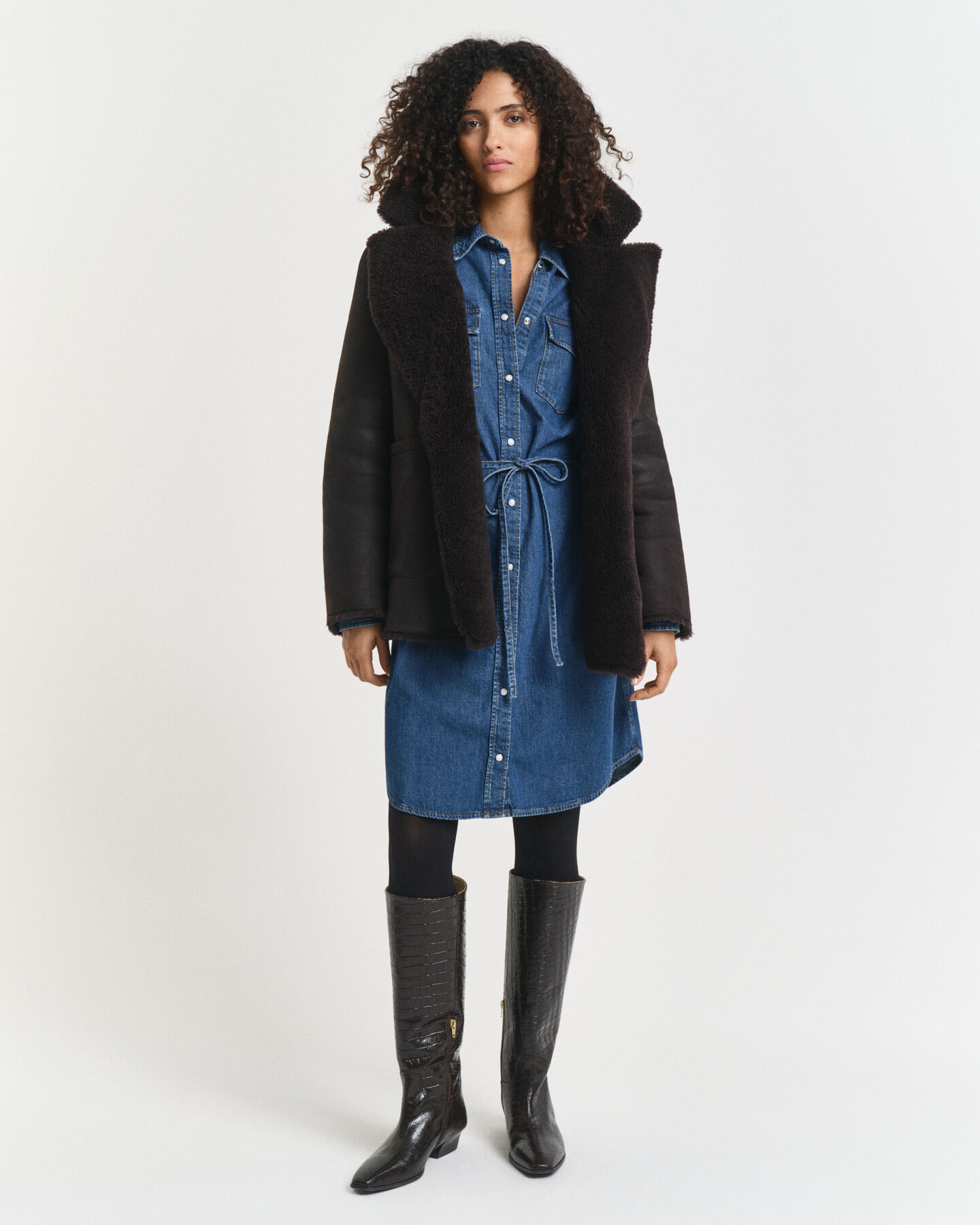 Denim jurk met pofmouwen