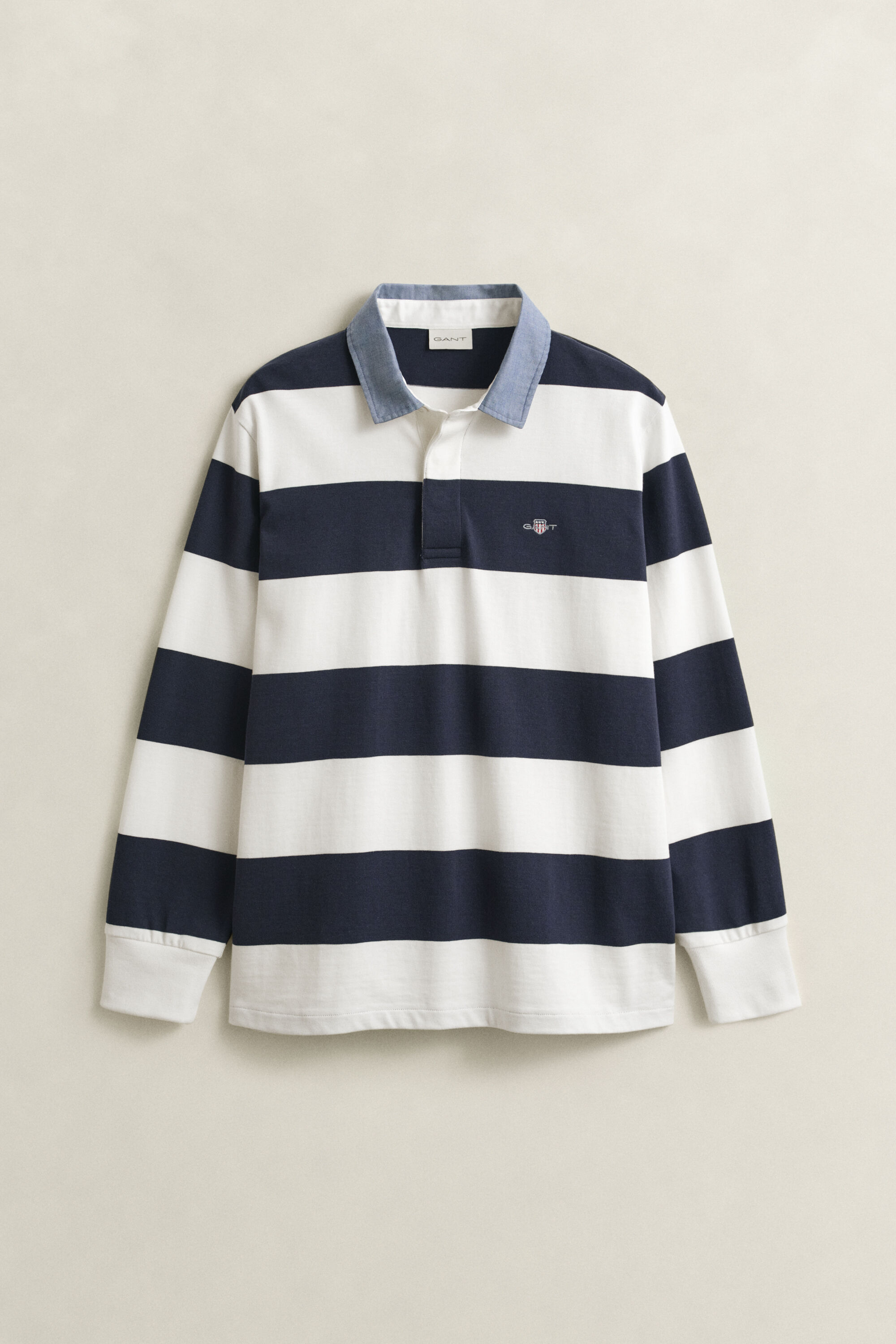 Gestreepte Heavy Rugger met chambray kraag
