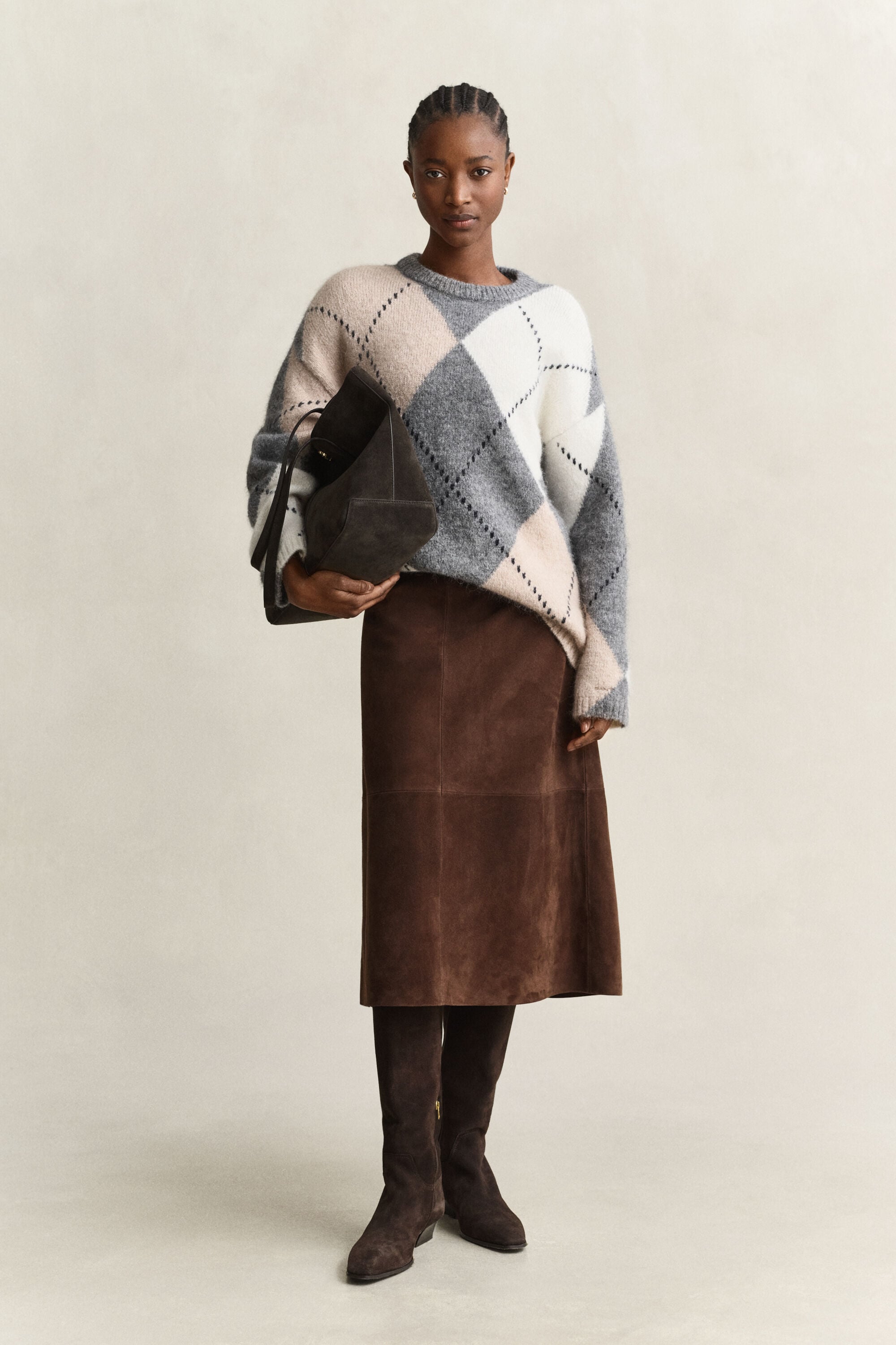Pull en laine d’alpaga mélangée à motif argyle