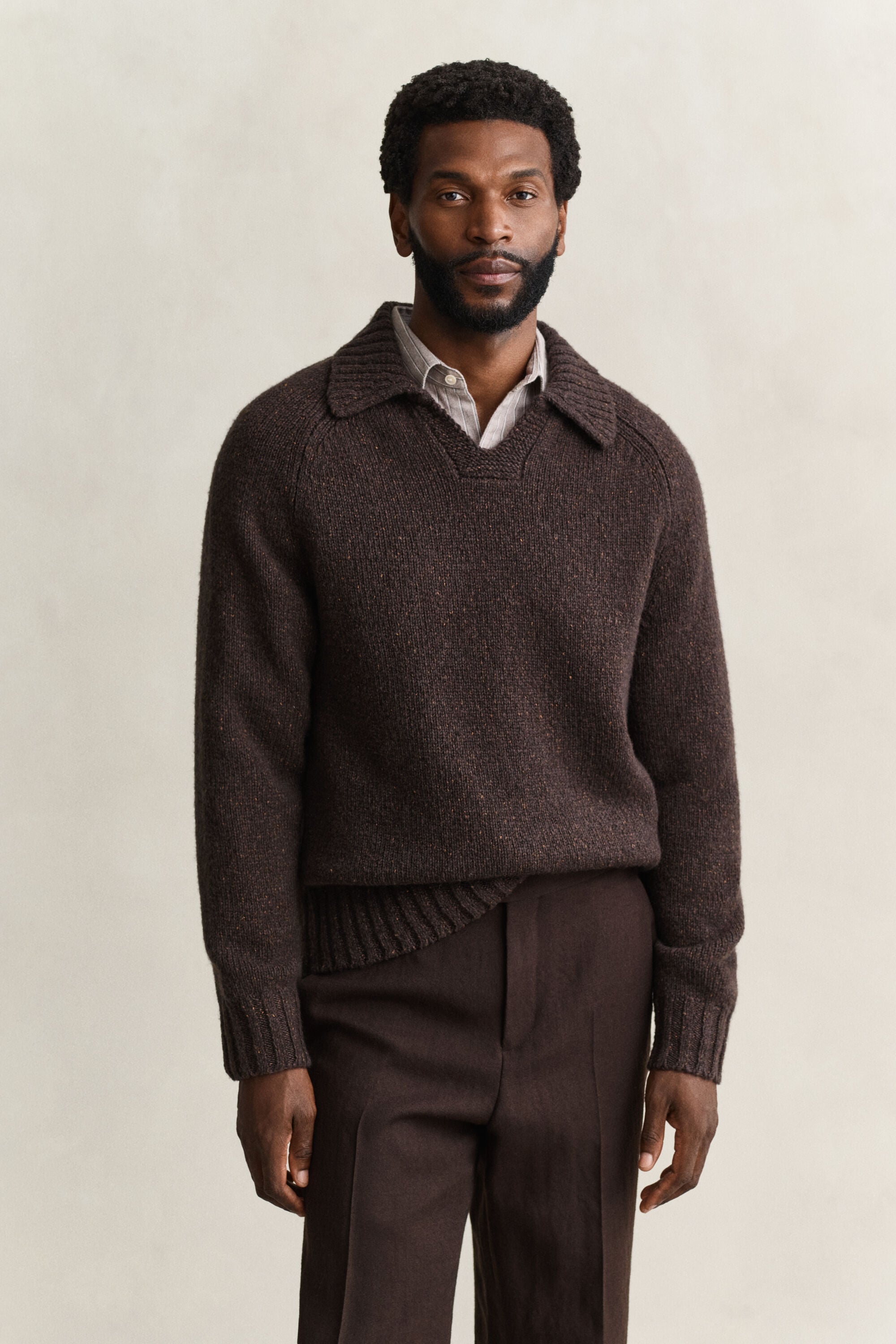 Pull façon polo en mélange de laine et soie