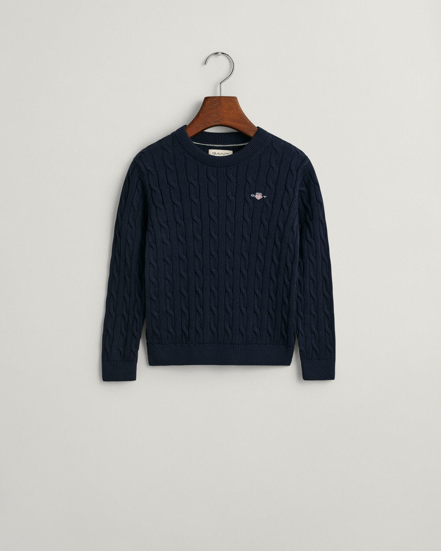 Kids Shield katoenen gebreide kabeltrui met ronde hals