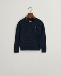 Kids Shield katoenen gebreide kabeltrui met ronde hals