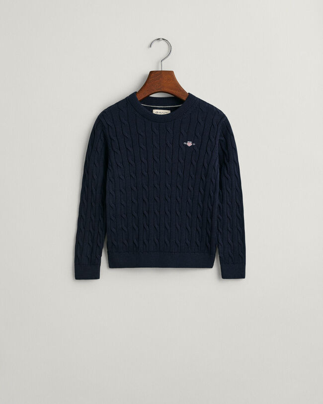 Kids Shield katoenen gebreide kabeltrui met ronde hals