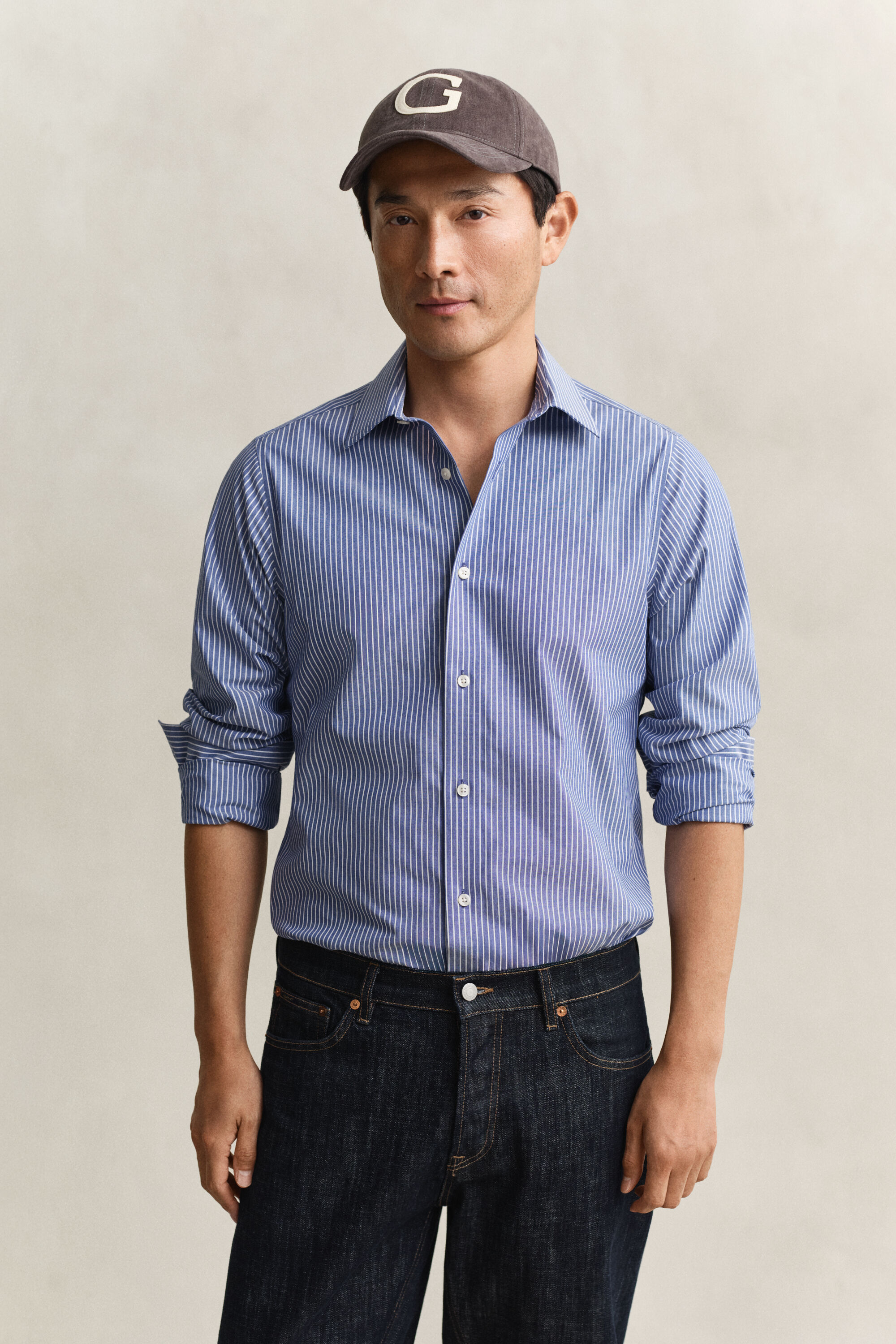 Gestreept overhemd van stretchpoplin