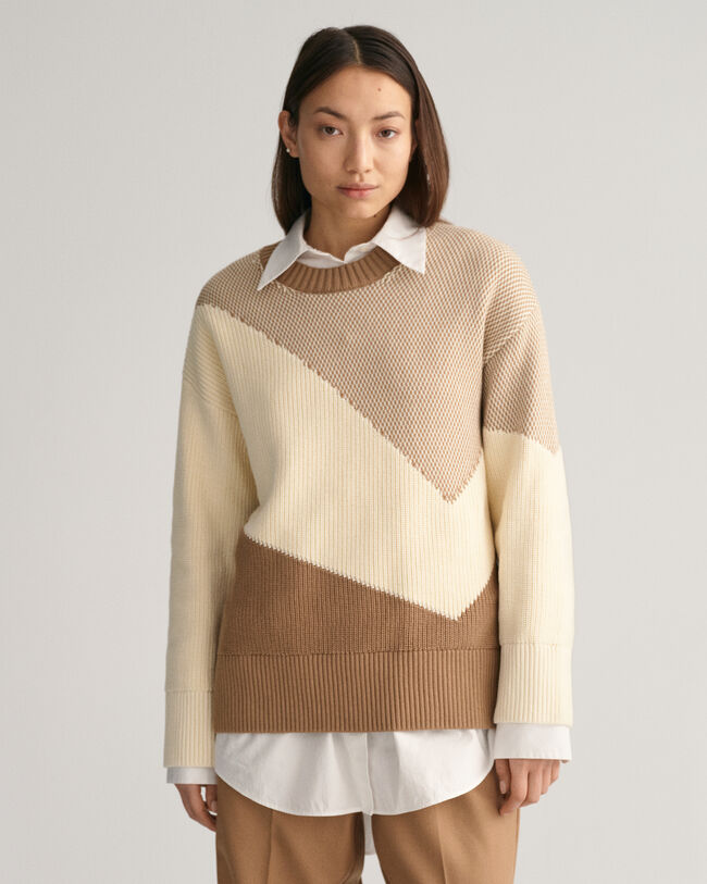 Pull ras du cou en coton Color Blocked