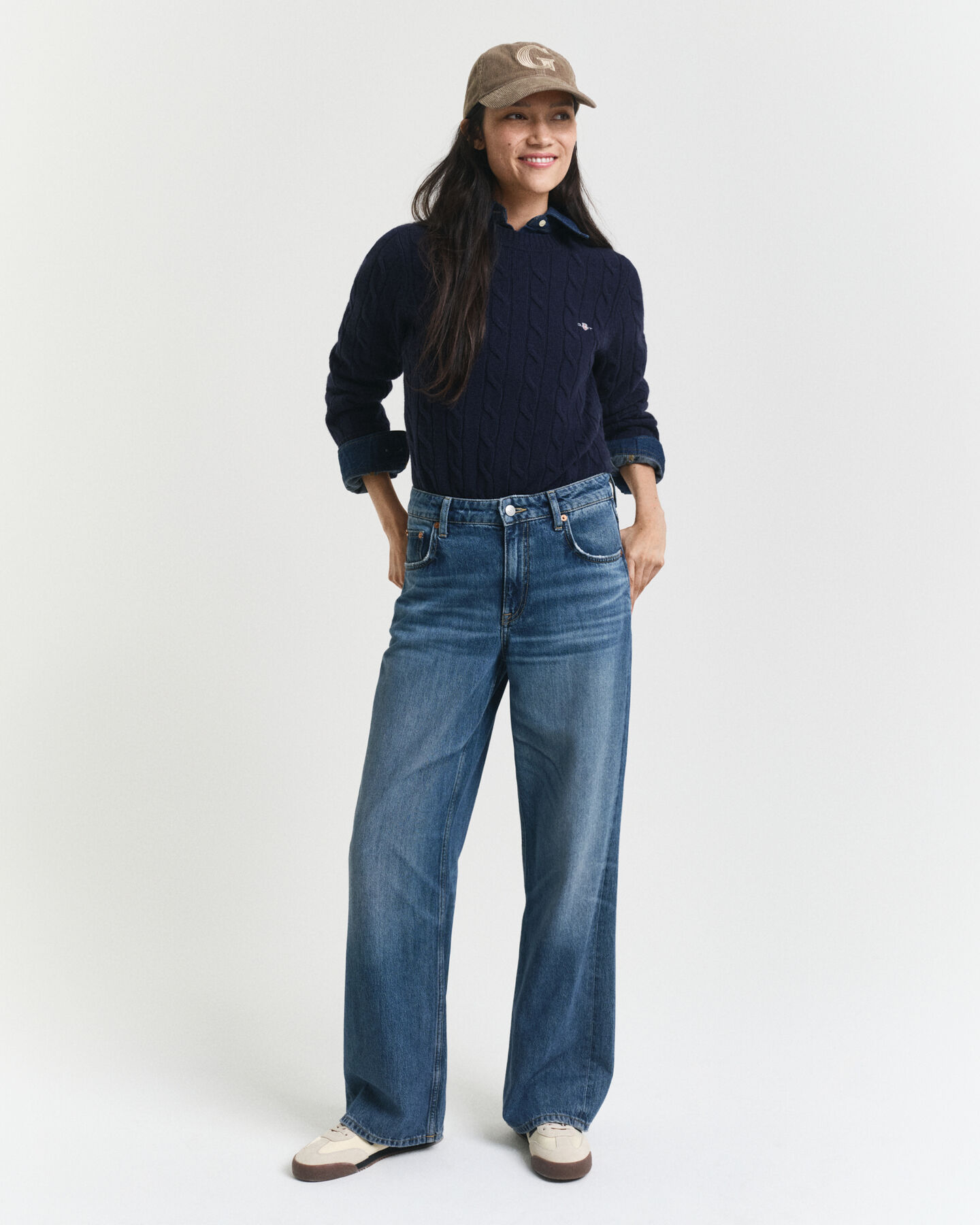 Lamswollen kabeltrui met ronde hals