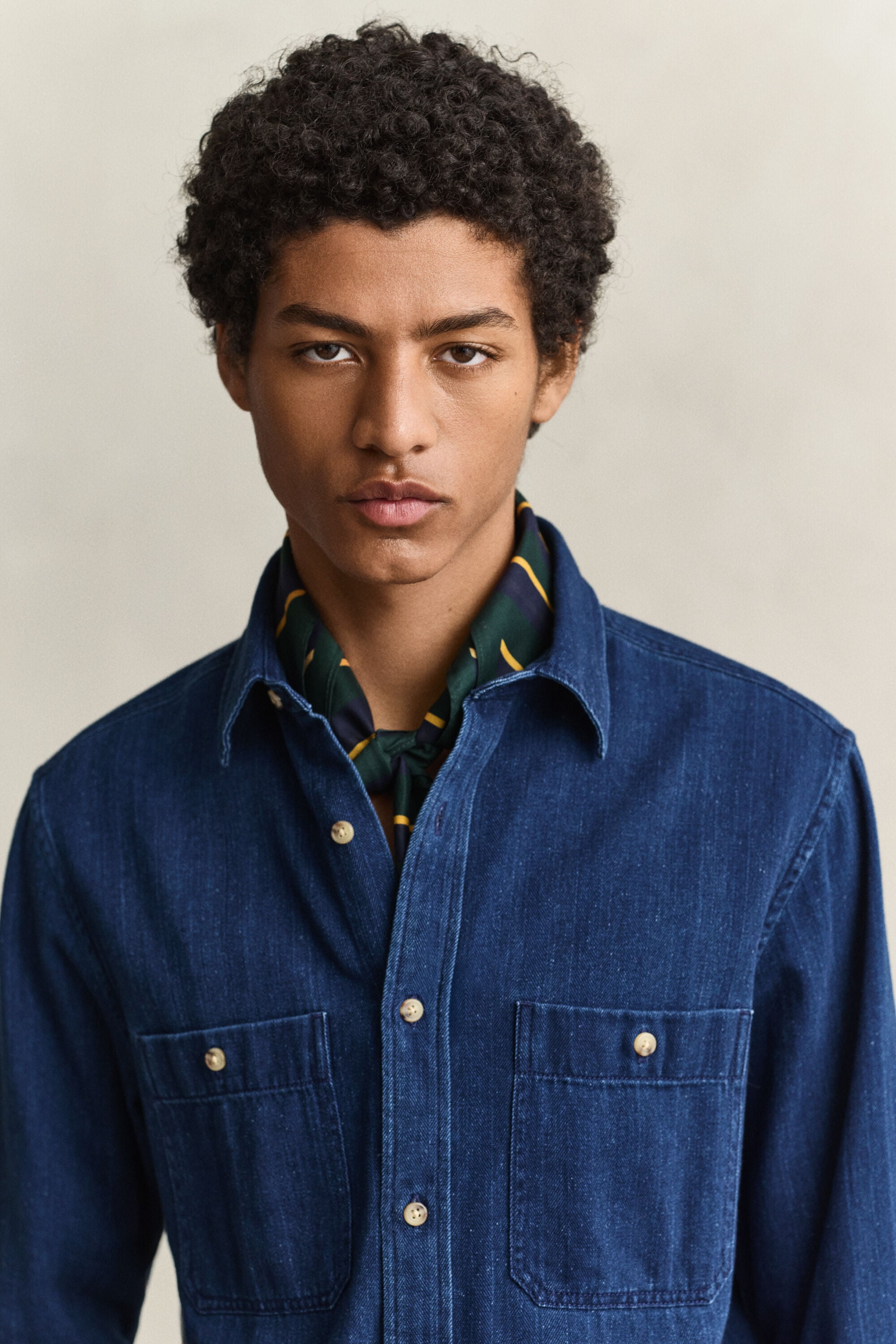 Chemise à chevrons indigo