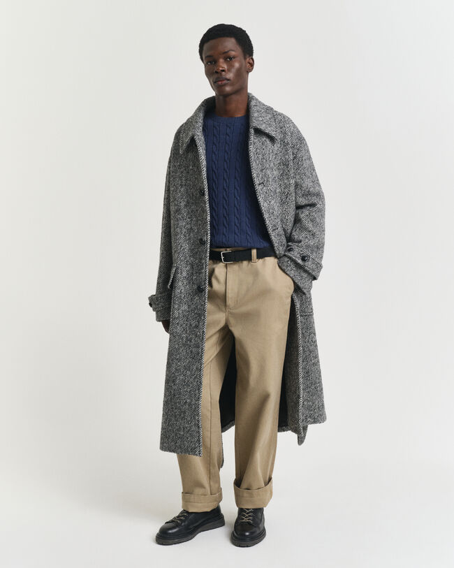 Katoenen gebreide kabeltrui met ronde hals