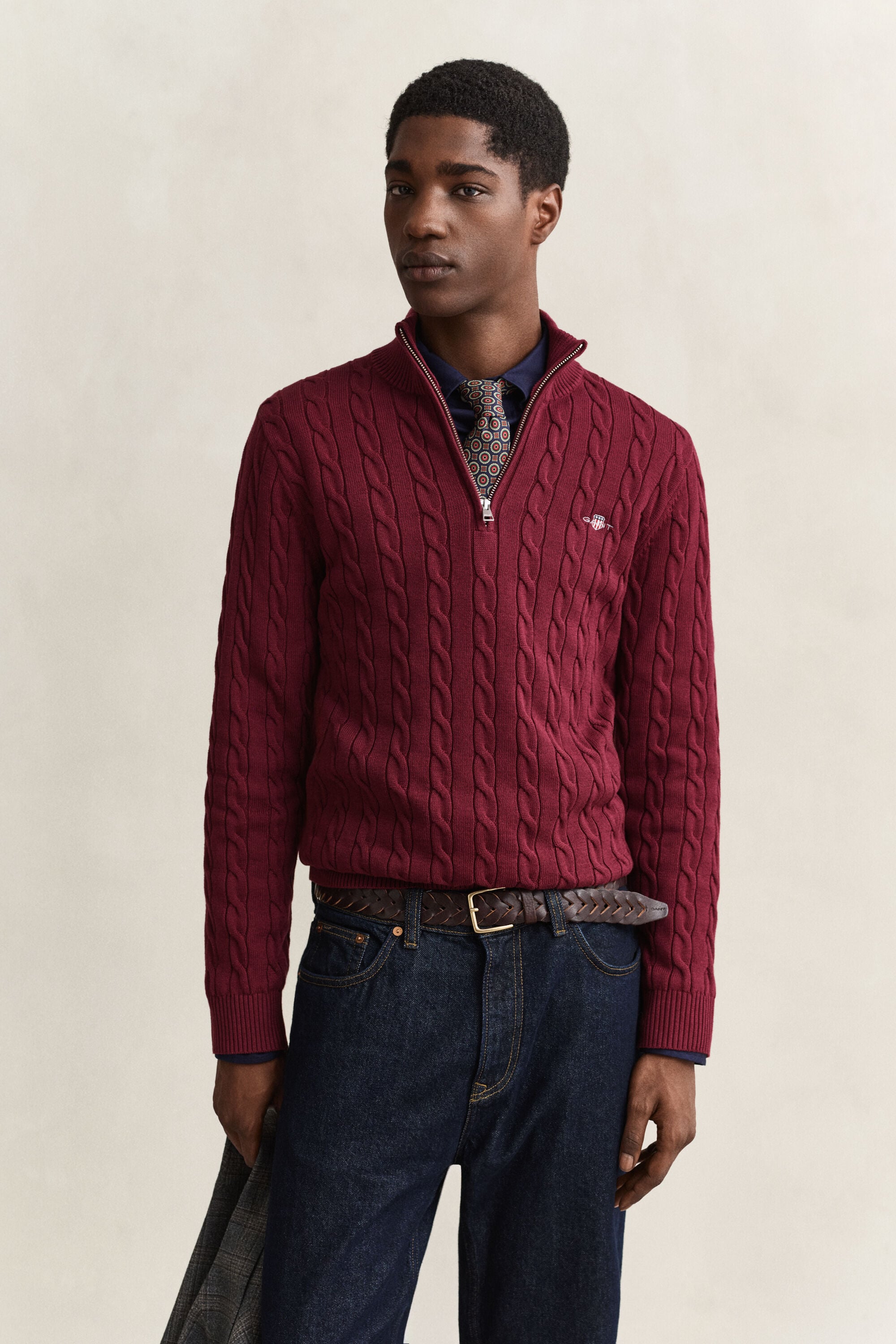 Pull à demi-zip en maille de coton torsadée