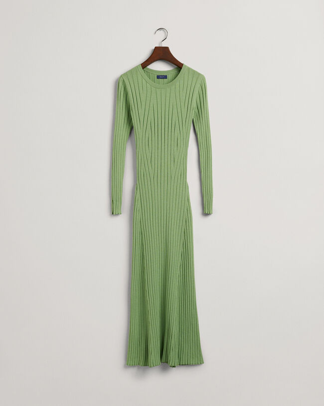 Geribde jurk met ronde hals