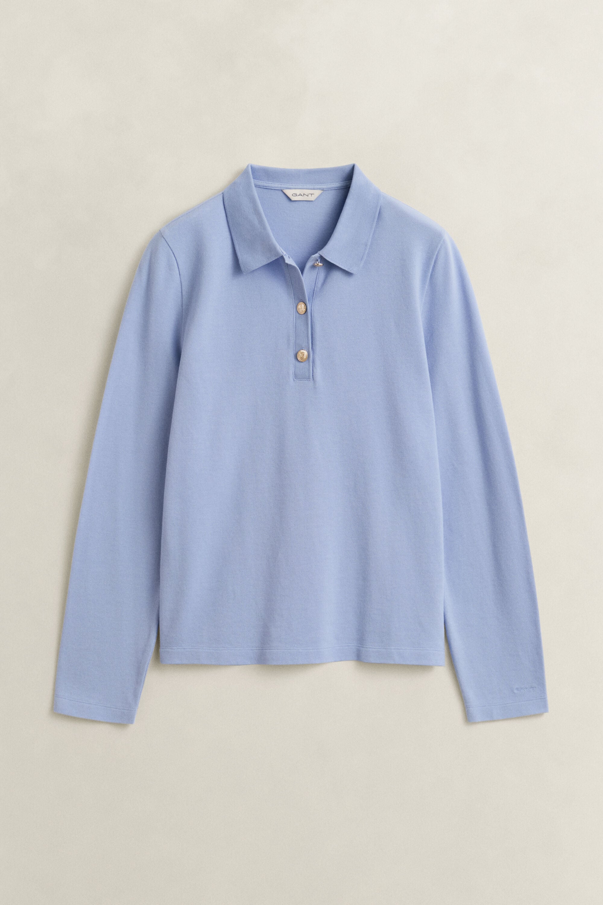 Piqué polotop met lange mouwen