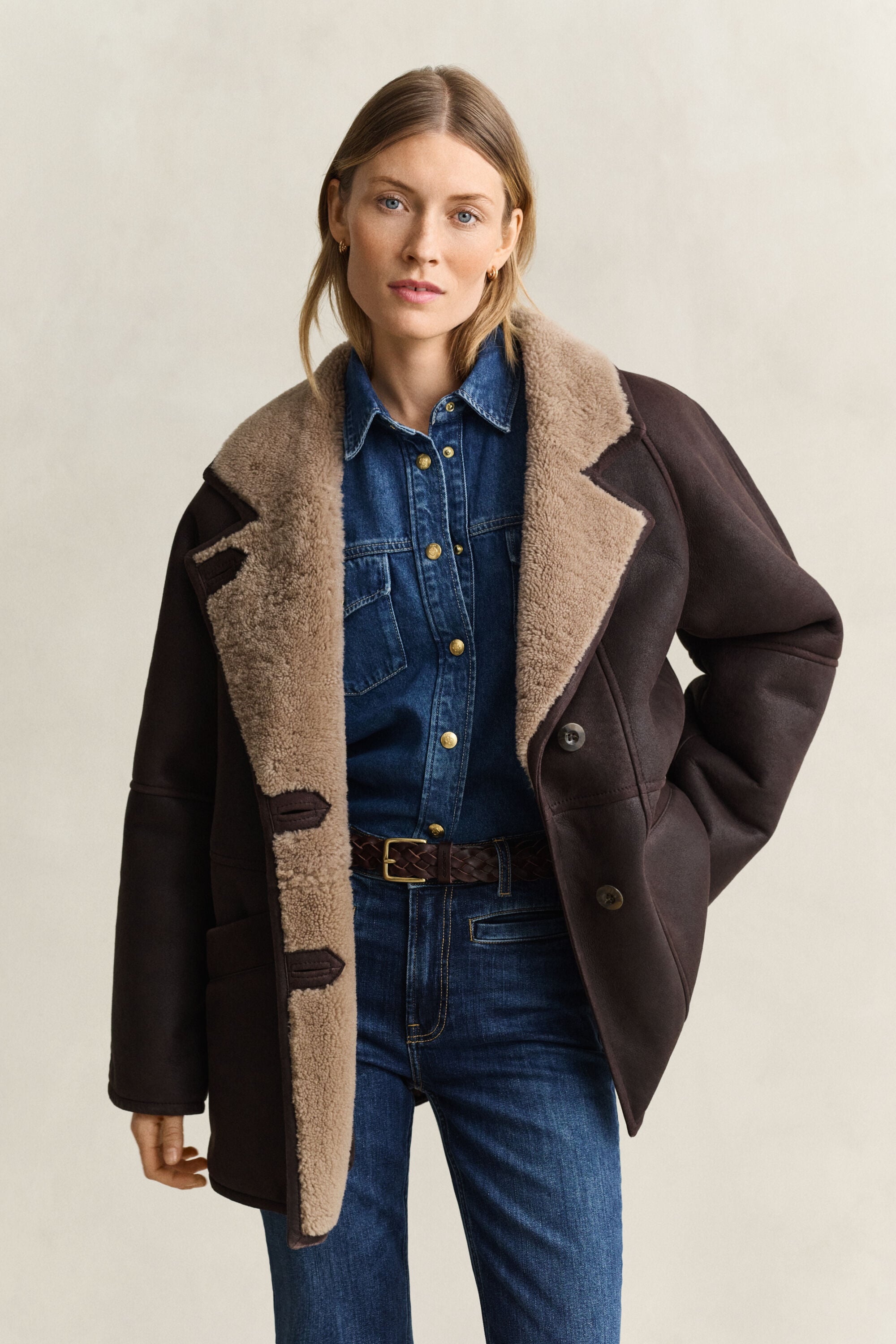Veste en peau lainée