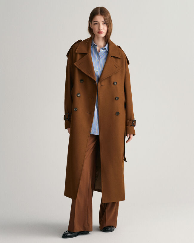 Trench-coat en laine mélangée