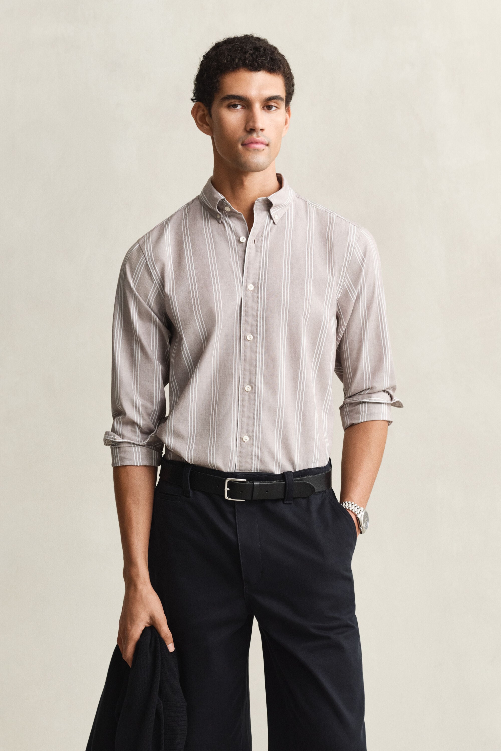 Regular Fit fil-à-fil poplin hemd met strepen
