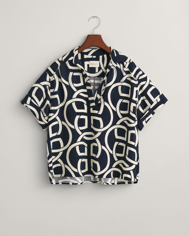 Chemise relaxed fit &agrave; manches courtes avec imprim&eacute; Monogram Popover