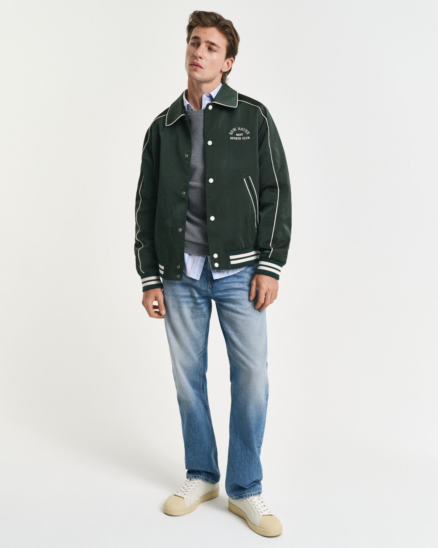 Pull col rond en coton piqué