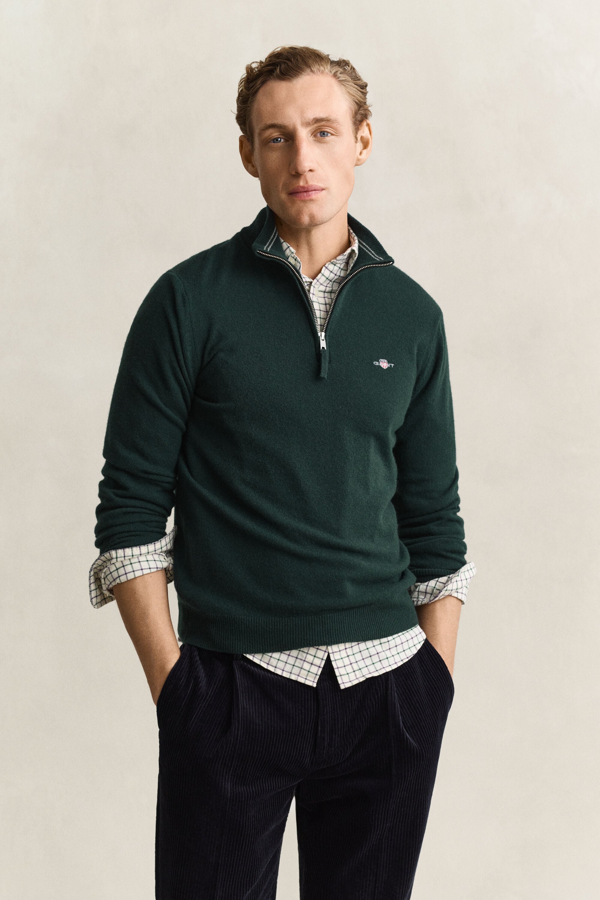 Pull à demi-zip en laine d’agneau