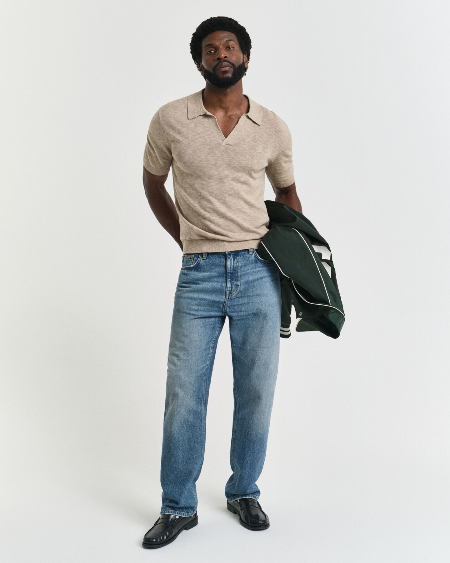 Pull polo en lin mélangé à manches courtes