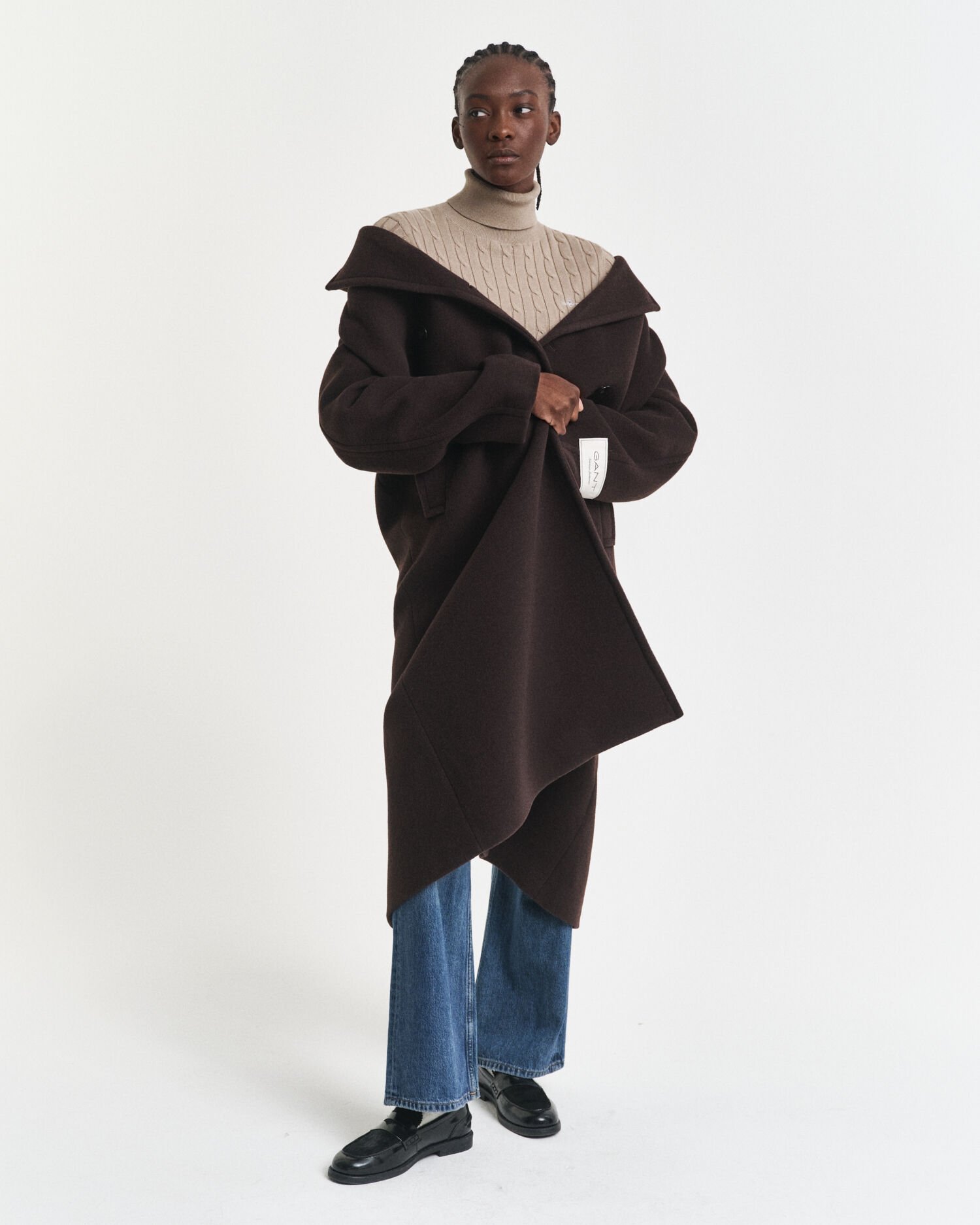 Kabelgebreide coltrui van stretchkatoen