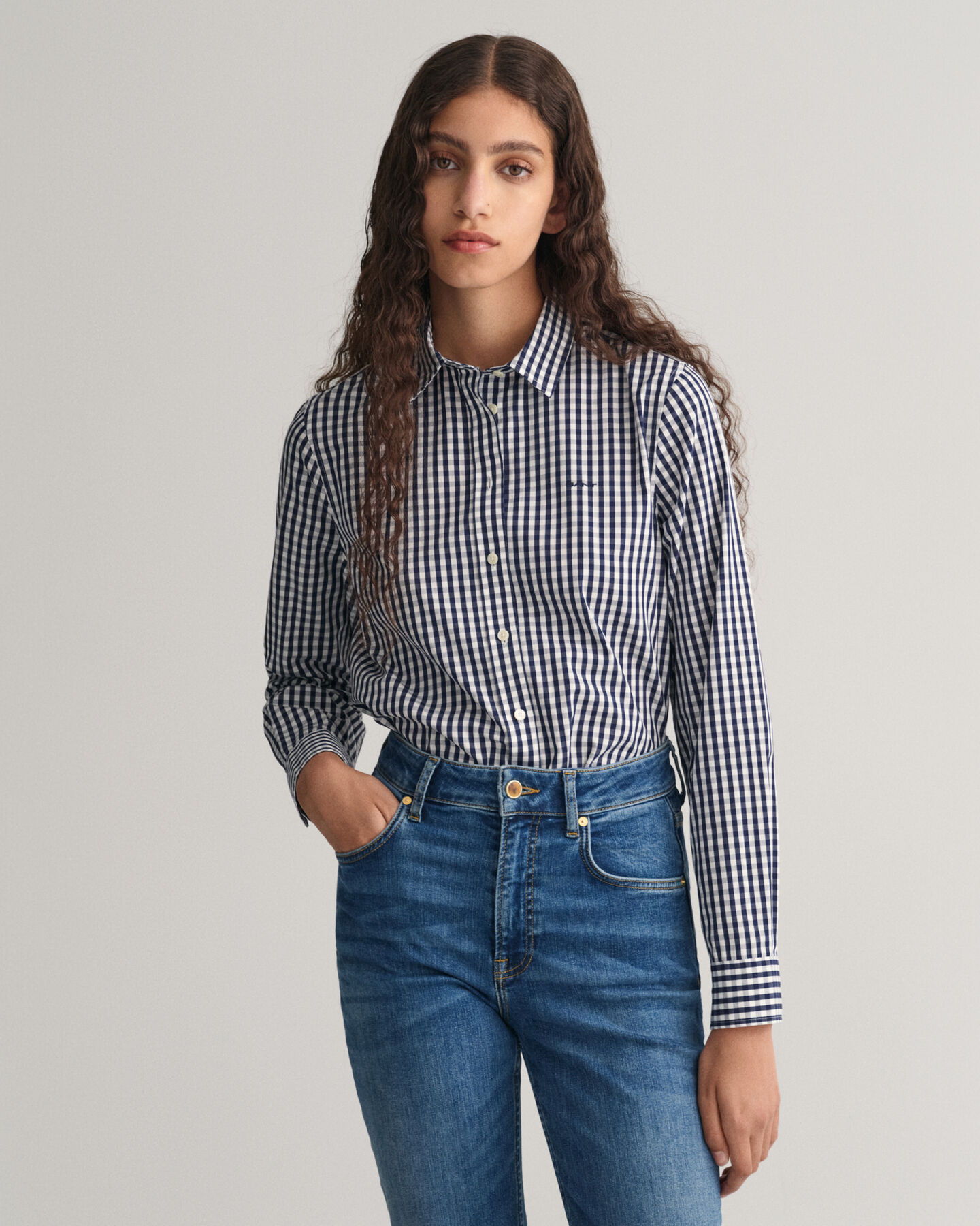 Regular Fit poplin hemd met Gingham-ruitje