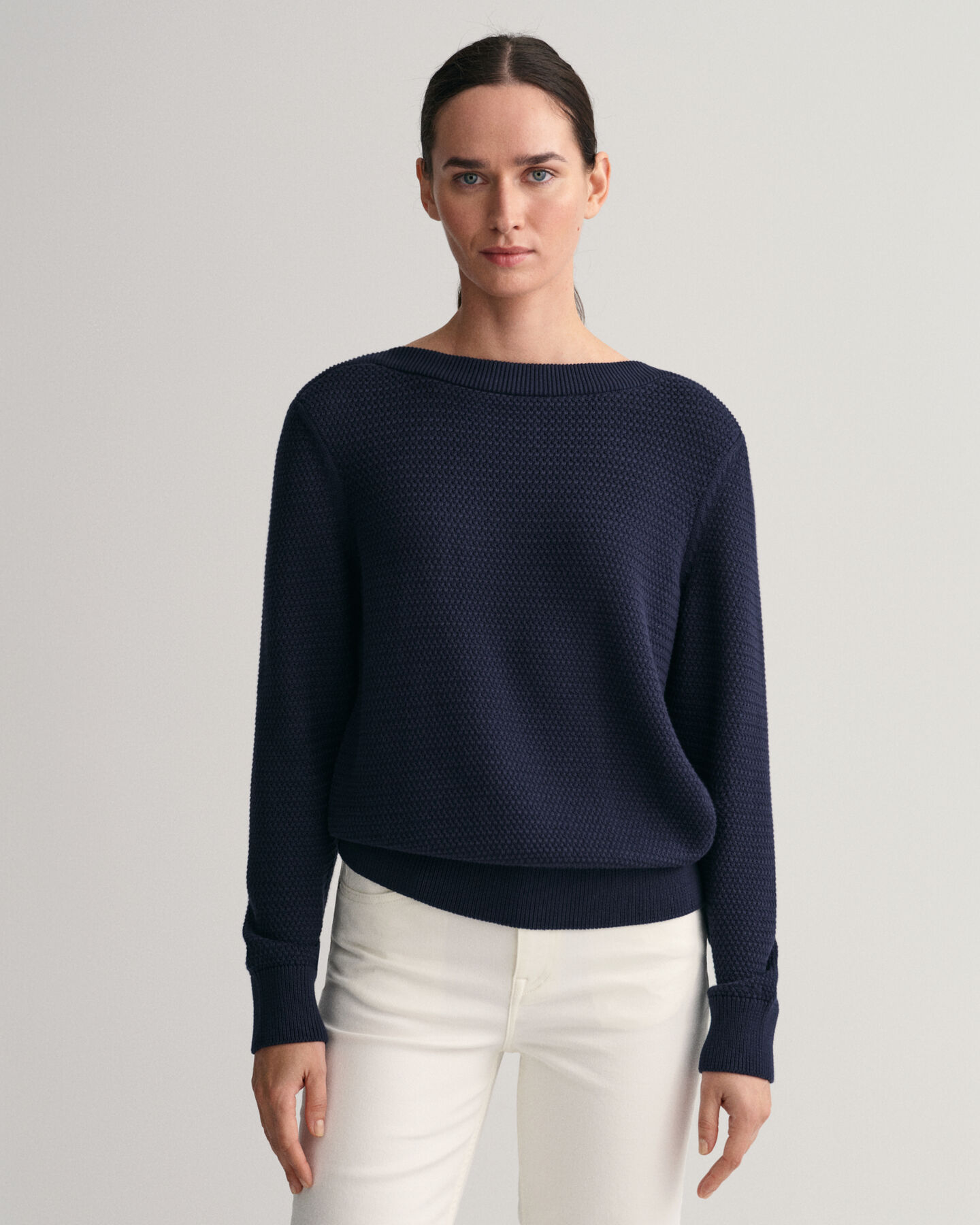 Pull col bateau en coton Textured