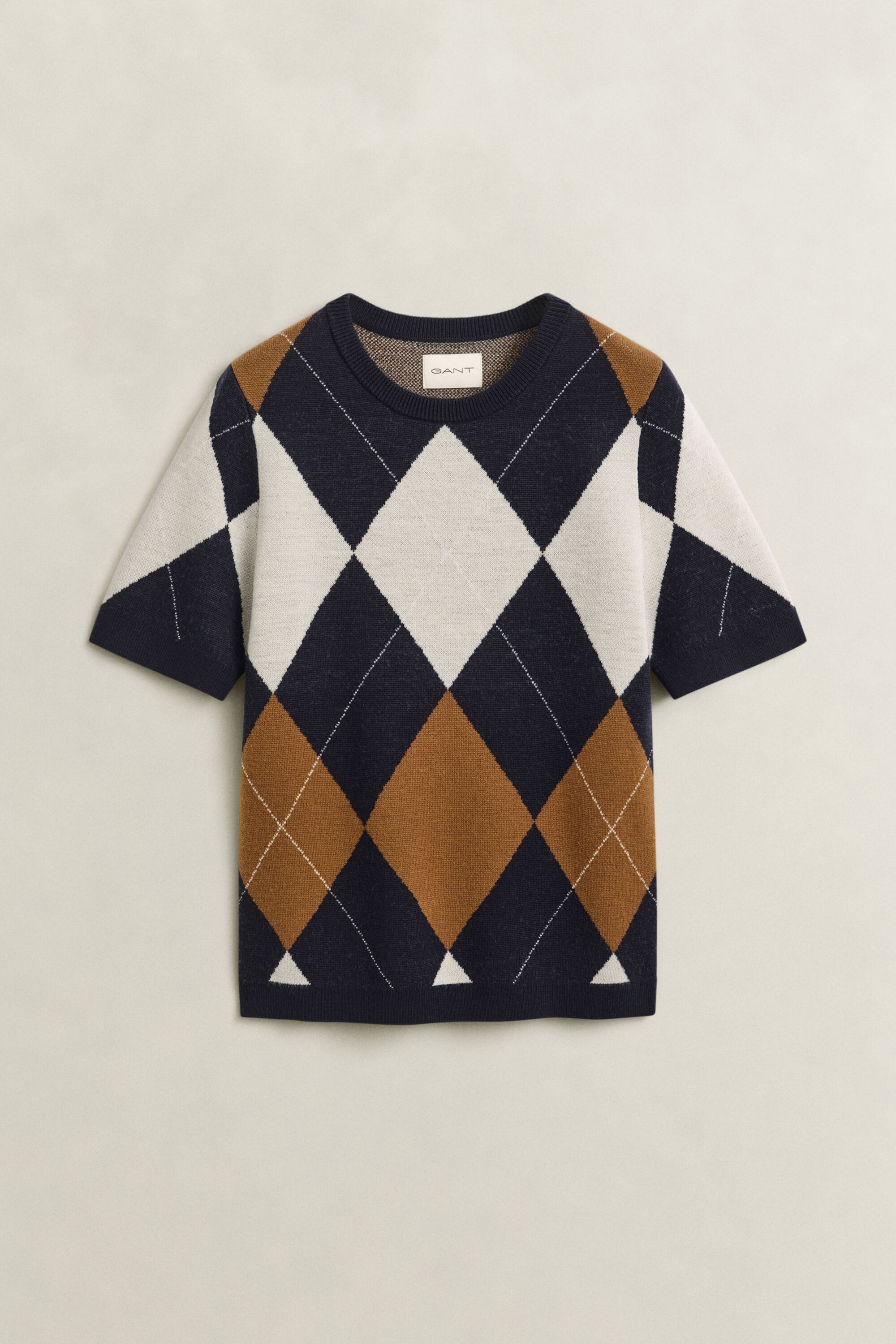 Pull à manches courtes en laine avec motif argyle