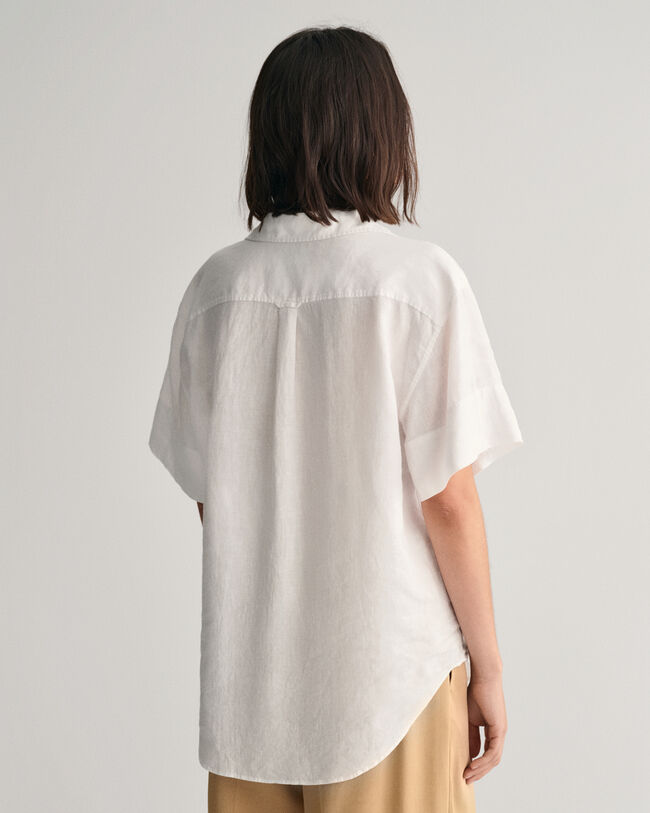 Relaxed Fit linnen Popover blouse met korte mouwen