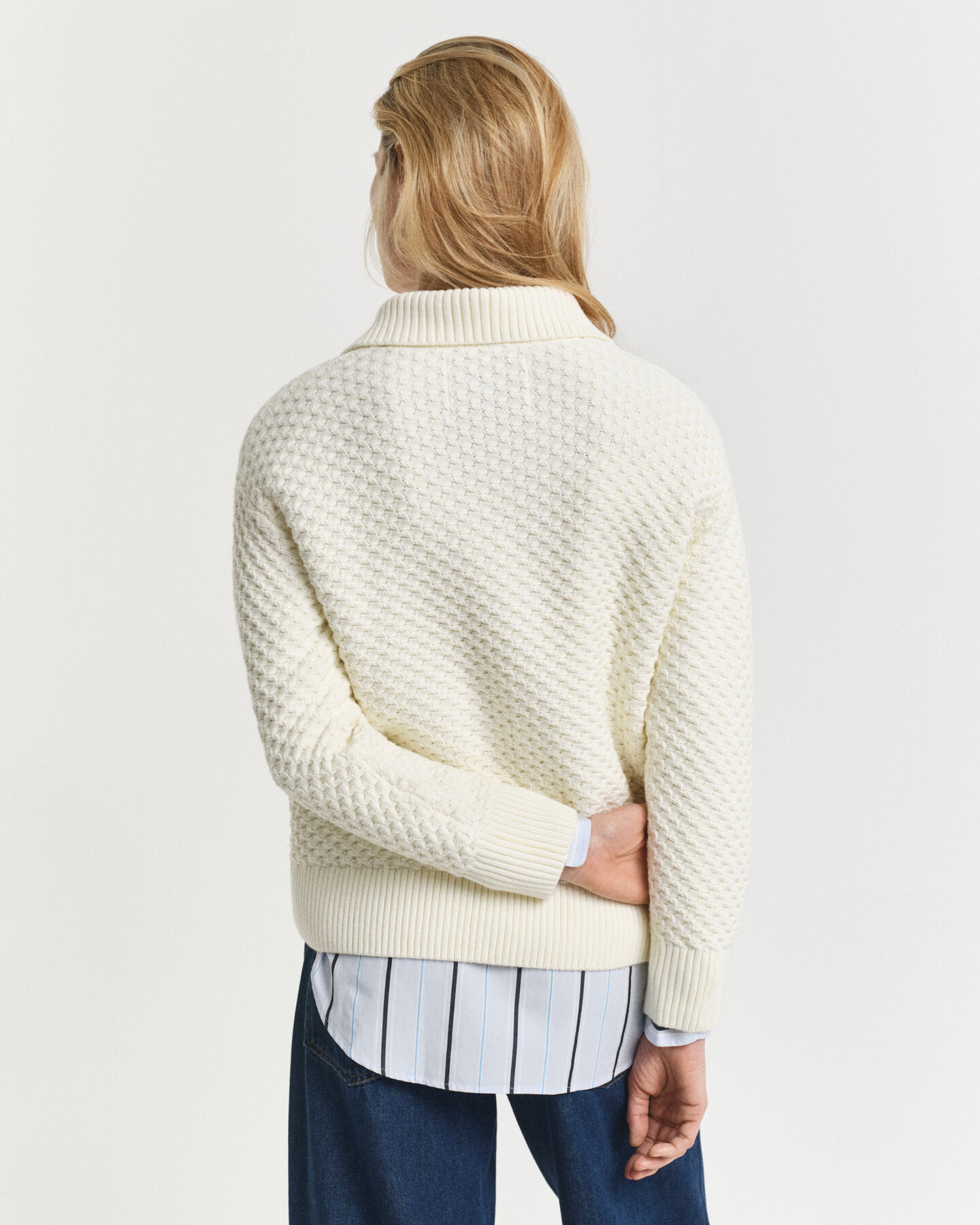 Pull à demi-zip en coton texturé
