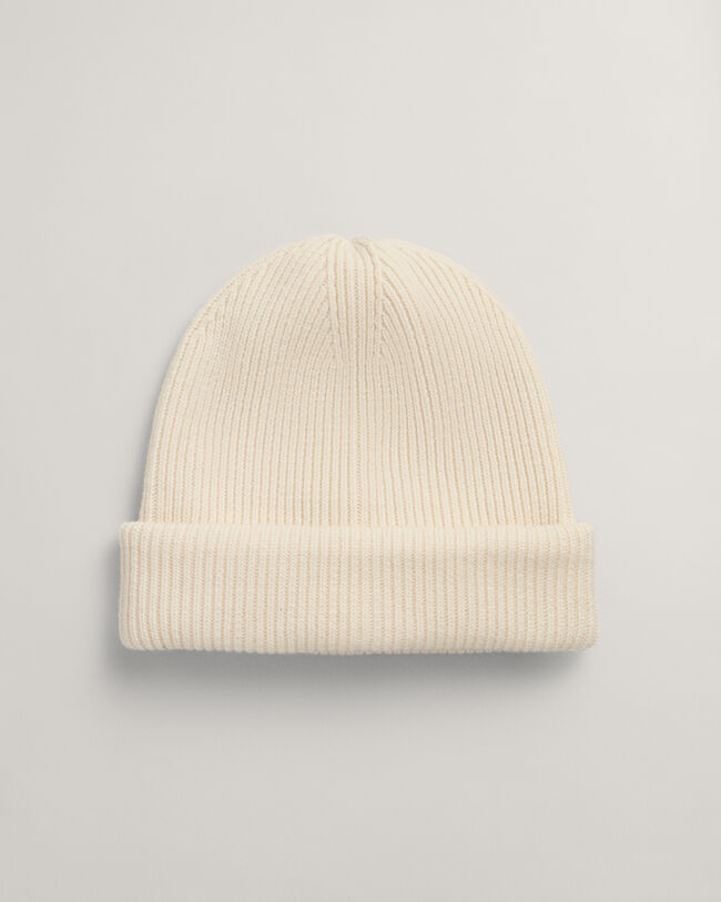 Beanie van geribde wol
