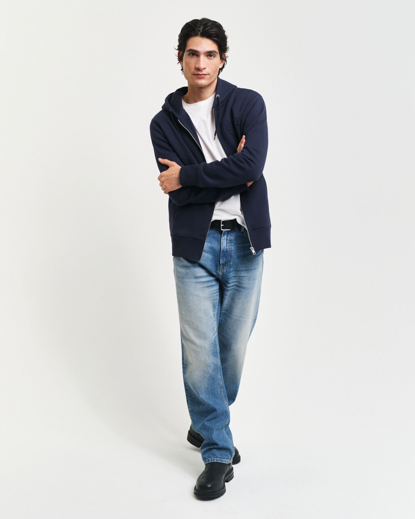 Gebosseleerde hoodie met ritssluiting