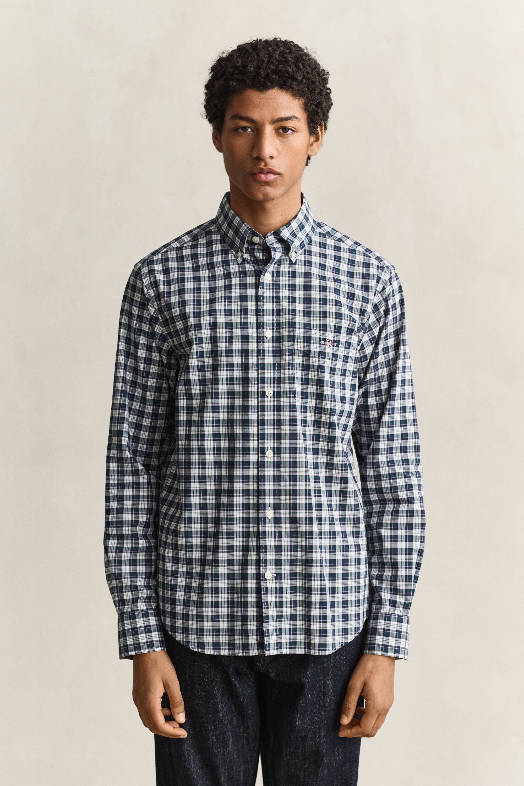 Geruit poplin hemd