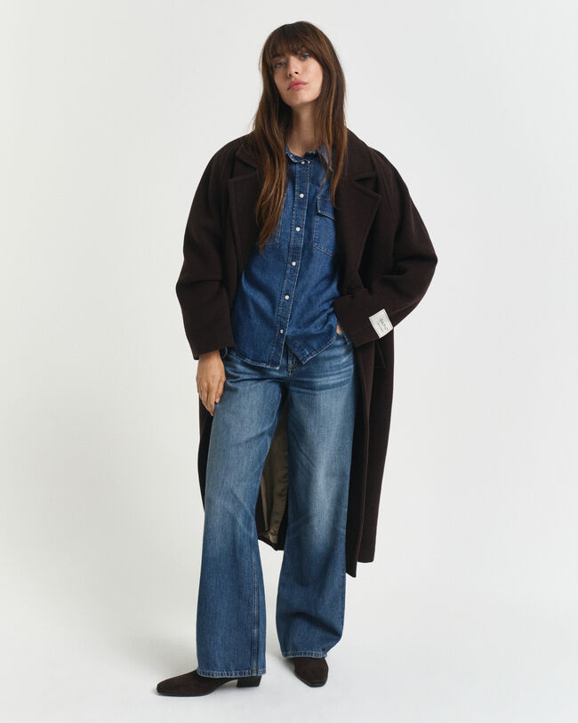 Regular Fit denim hemd met pofmouwen